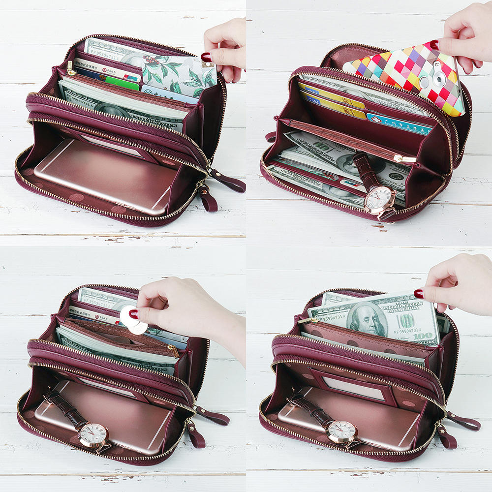 Women Solid 8 Card Slot Bag Multi-slot Phone Leisure Crossbody