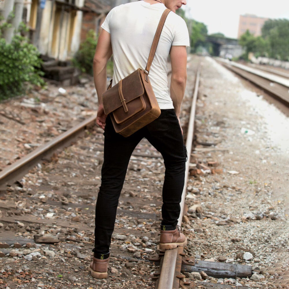 Men's Vintage PU Leather Crossbody Bag - Large Capacity, Multifunctional, Casual Shoulder Bag