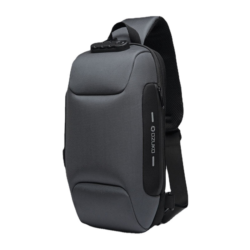 Men Oxford Password Lock Anti-theft Waterproof Reflective Design Crossbody Bag Multi-compartments USB Charging Chest Bag