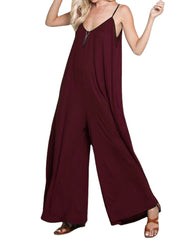 Women Spaghetti Strap Loose Overalls Wide Leg Jumpsuit