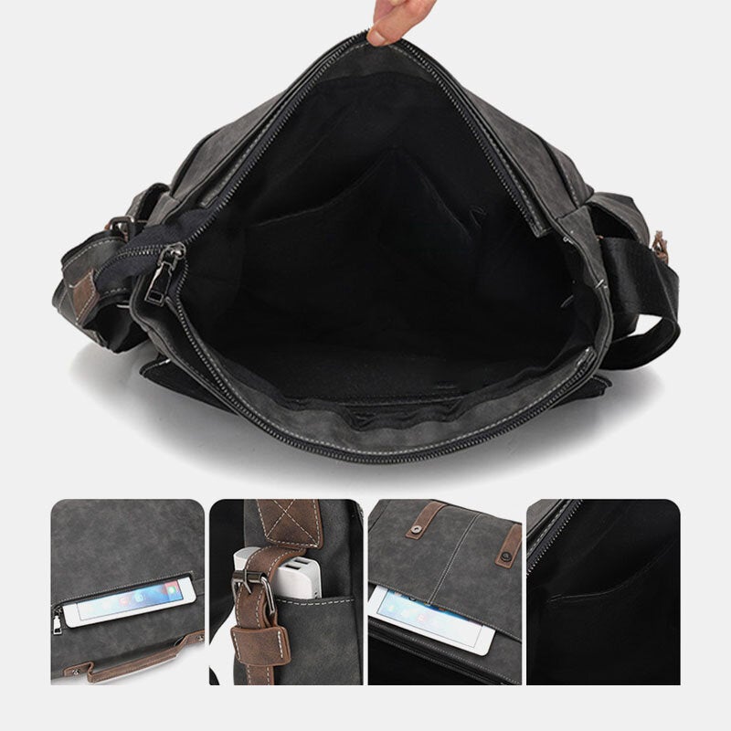 Men's PU Leather Crossbody Bag - Large Capacity, Multi-Pocket, Casual Fashion Messenger Handbag