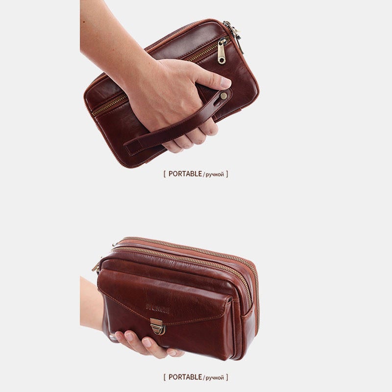 Men's Genuine Leather Large Capacity Business Clutch Bag for Office