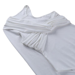 One-Shoulder Twisted Splicing Pleated Slim-Fit Asymmetric T-shirt