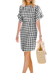 Plaid Back Zipper Dress With Side Pockets For Women