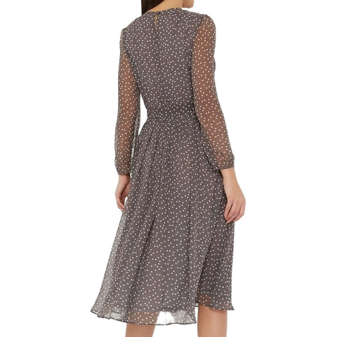 Elegant Stylish Ladies' O-neck Long Sleeve Chiffon Dress With Dot Print