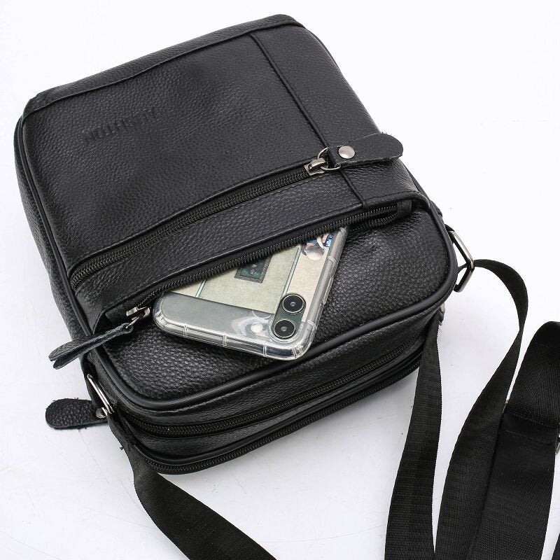 Men's Waterproof Leather Crossbody Bag - Large Capacity, Wear-Resistant