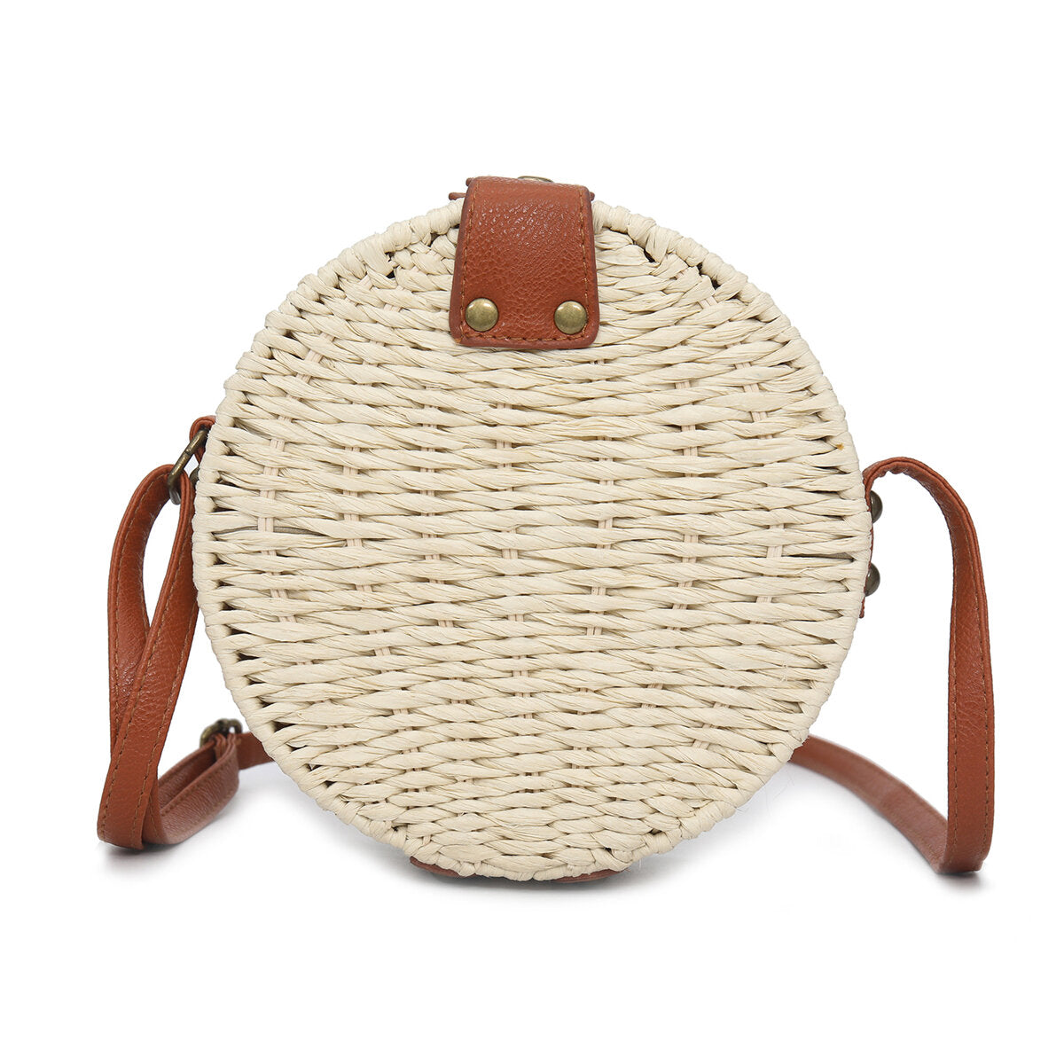 Women Summer Round Straw Shoulder Bag Vintage Woven Beach Tote Crossbody Handbag