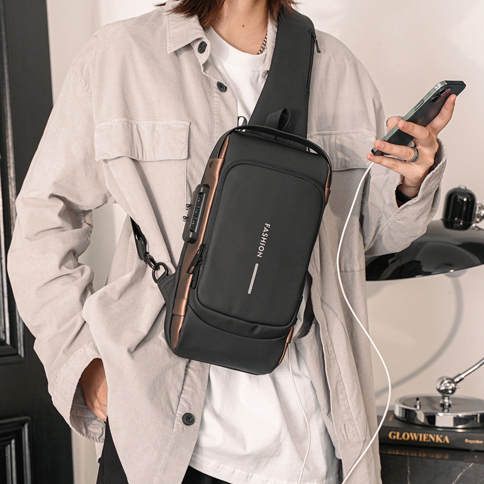 Men Oxford Cloth Anti-theft Lock Large-capacity USB Charging Multifunctional Casual Messenger Bag Chest Bag