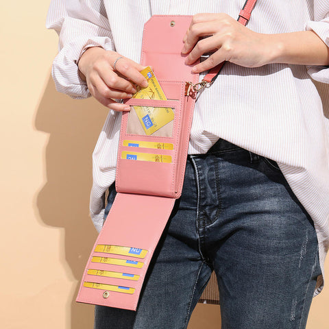 Women Solid Flap Card Bag Phone Crossbody