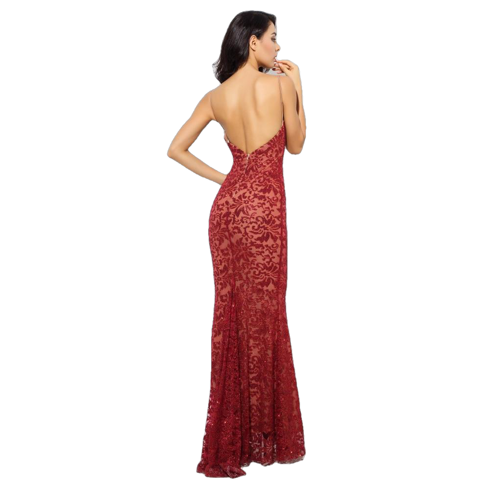 Floral Deep V-Neck Open Back Long Dress
