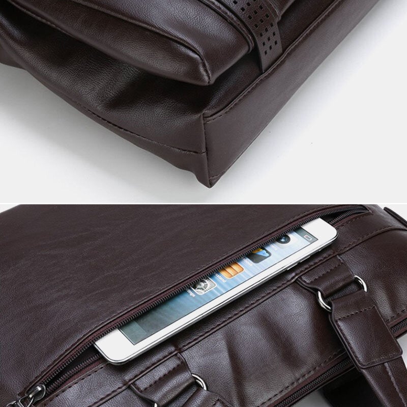 Men's 14" Vintage PU Leather Laptop Messenger Bag - Crossbody Shoulder Briefcase