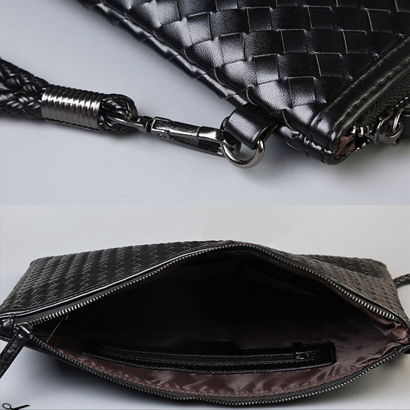 Unisex Faux Leather Woven Pattern Solid Color Business A4 Paper File Bag Envelope Bag Clutch Bag