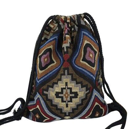 Gypsy Bohemian Ibiza Style Women's Drawstring Fabric Backpack