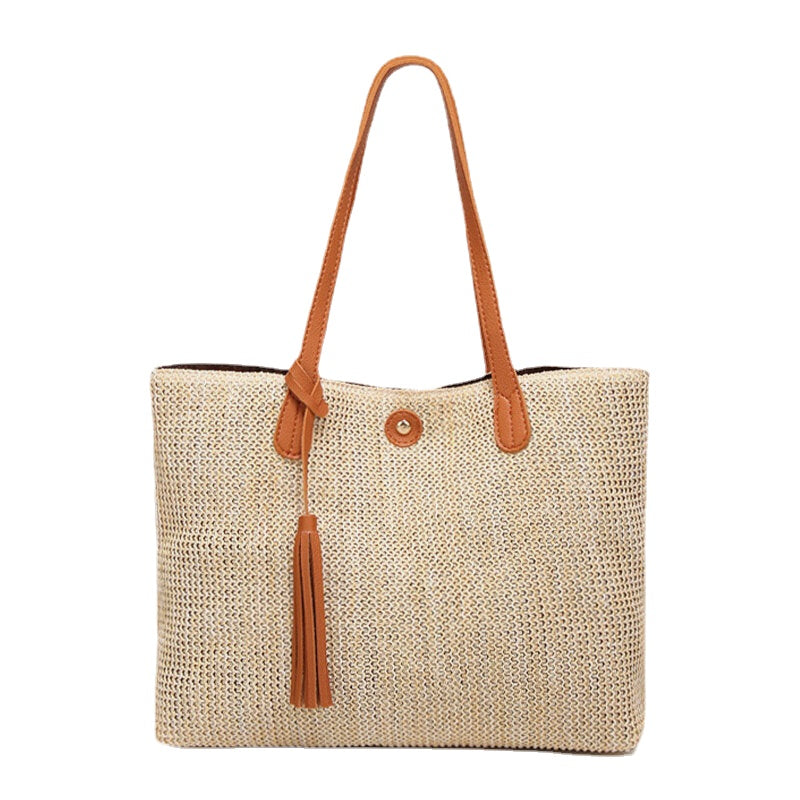 Women Tassel Decoration Large Capacity Hollow Straw Bags Handbag Shoulder Bag Beach