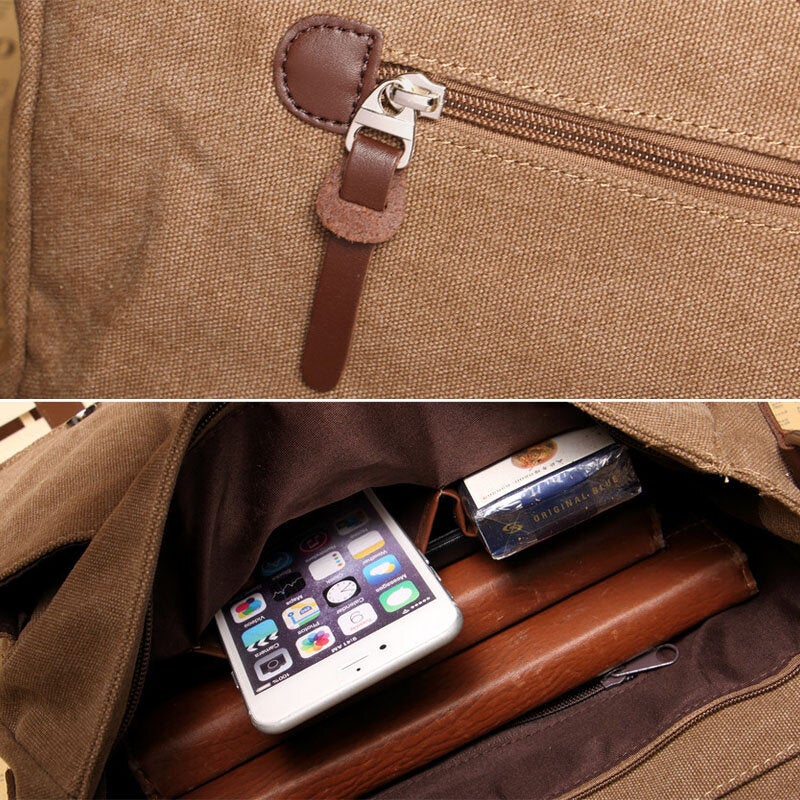 Men's Retro Canvas Crossbody Bag with Double Front Pockets - Large Capacity Shoulder Messenger Bag