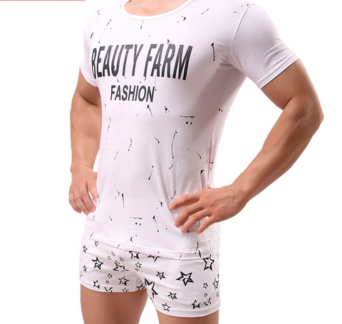 Male Cotton Soft Comfortable Pajamas Short Sleeved