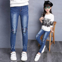 2-14Y Teenage Children Girls Jeans Warmed Fashion Elastic Waist Pants Kids Skinny Jeans For Girls Trousers Kids Clothes Hot - Sheseelady