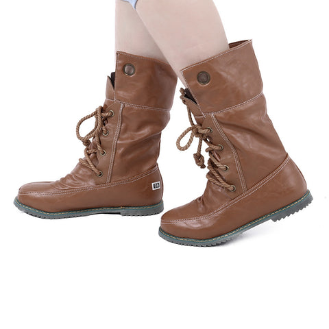 Slouch Lace Up Mid Calf Boots