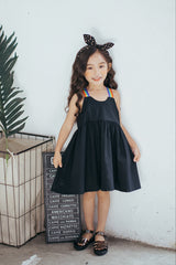 Children Clothing Girls Rainbow Strap Simply Black Cotton Dress Lovely Casual Kids Summer Dress - Sheseelady