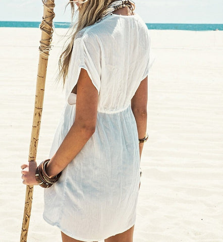 Sexy Fashionable Ladies' White Lace-up Crochet Beachwear Cover-ups