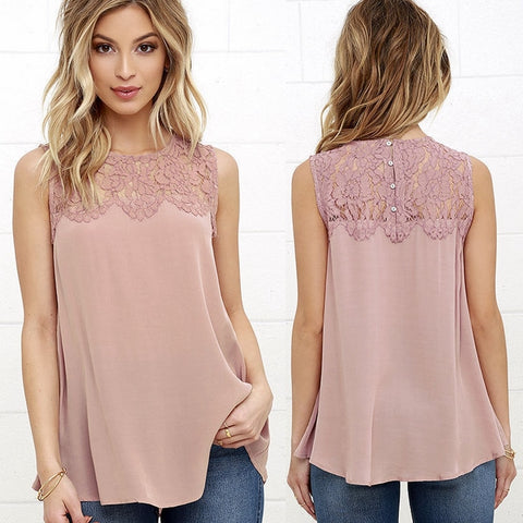 Office Floral Lace Chiffon Blouse Shirt Sleeveless Top Blouses