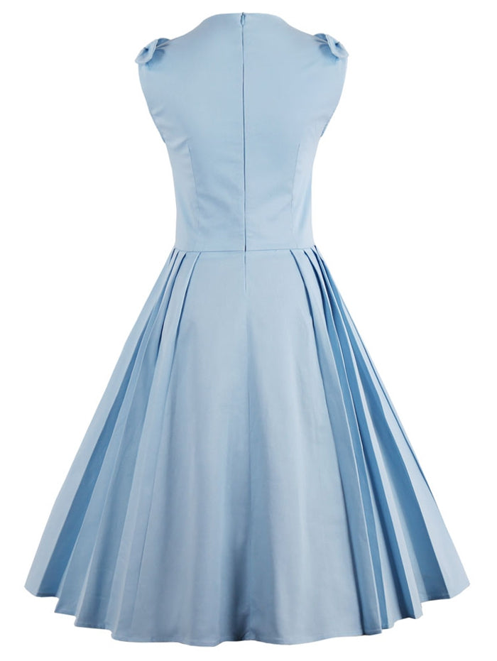 V Neck Bowknot Pin Up Fit and Flare Work Dress