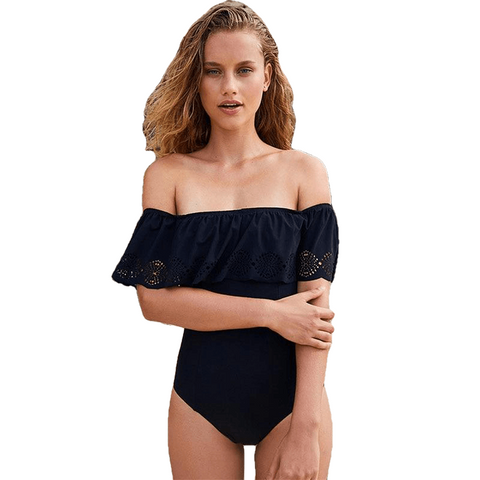 Female Sexy Off-shoulder Solid Swimsuit One Piece