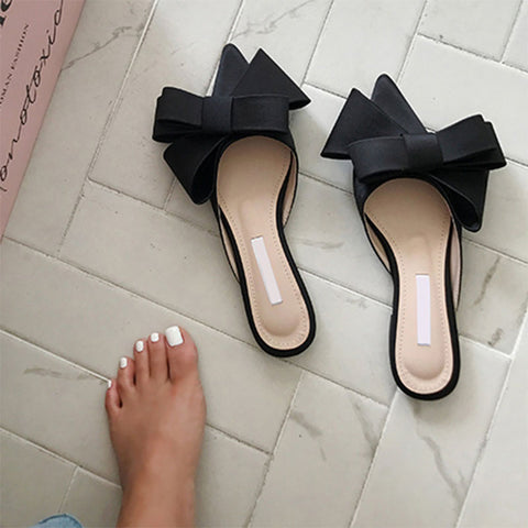 Chaussures pour femmes Coréens Soie Satin Pointu Bow Tie Pantoufles Baotou Flat Heel Sets Semi Slippers