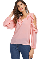 Open Shoulder Flounce Insert Blouse 