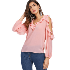 Open Shoulder Flounce Insert Blouse 