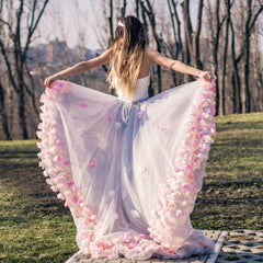 Vestido de noite com frente curta e costas compridas para a formatura