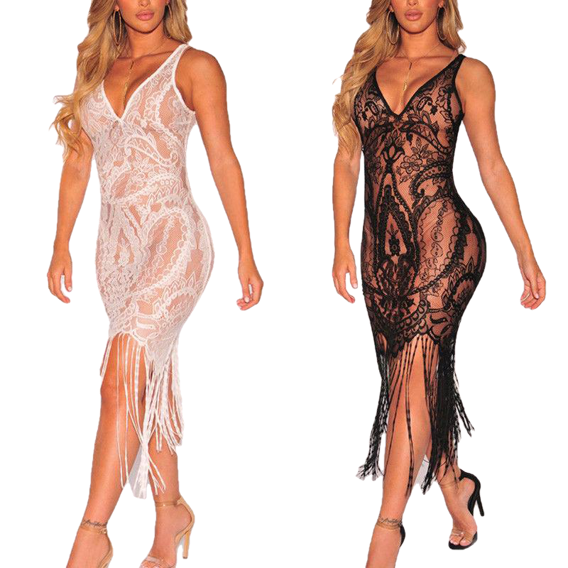 Bandage Bodycon Hollow Out Lace Crochet Cover Up - Sheseelady
