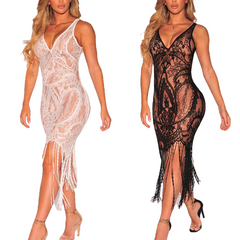 Bandage Bodycon Hollow Out Lace Crochet Cover Up - Sheseelady