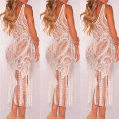 Bandage Bodycon Hollow Out Lace Crochet Cover Up - Sheseelady