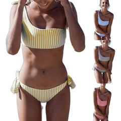 New 2Pcs Women Summer Swimwear Swimsuit Bikini Set Push Up Padded Stripe Beachwear Bathing Suit