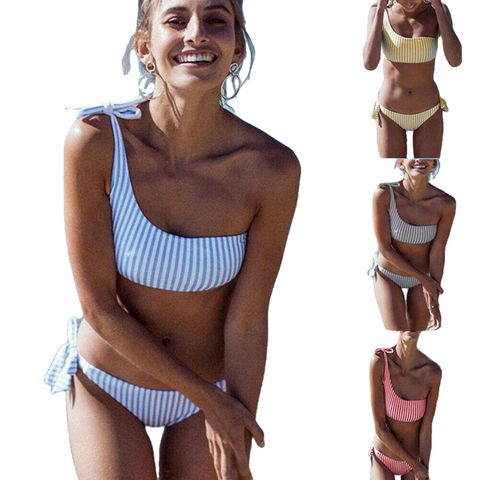 新しい2 pcs女性夏の水着水着ビキニは、パッド入りのストライプのビーチウェア水着入浴