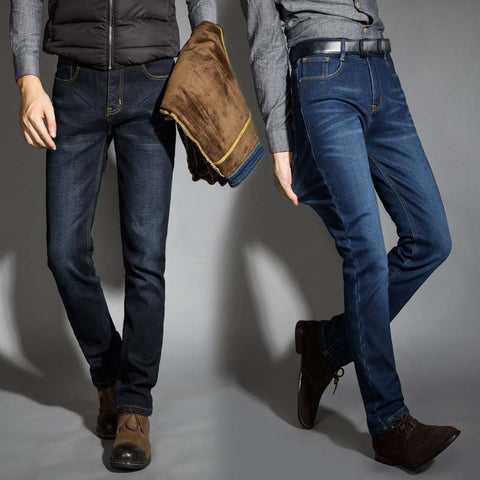 Men Activities Warm Jeans High Quality Autumn Winter Flocking Soft