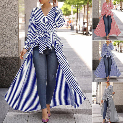 Casual Fashionable Office Women's V-neck Long Sleeve Shirts With Hem