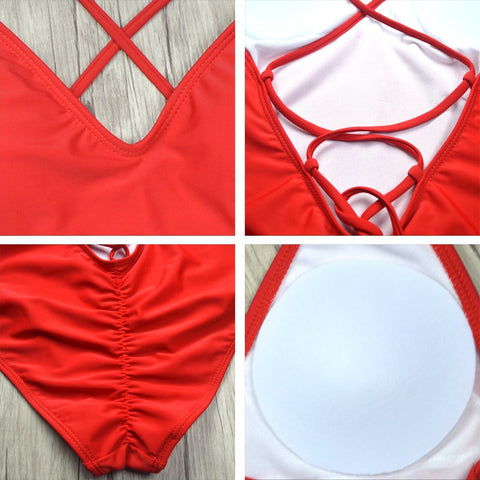 Sexy Deep V-neck Backless Thong Type Bikini For Females One Piece