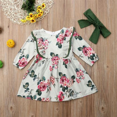 Newborn Infant Baby Girl Floral Long Sleeve Party Dress