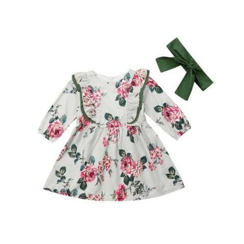 Newborn Infant Baby Girl Floral Long Sleeve Party Dress