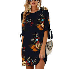 Boho Style Floral Print Chiffon Beach Dress - Sheseelady