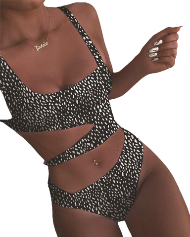 Sexy Women's Bandage Style Brazilian Swimsuit With Leopard Print One Piece