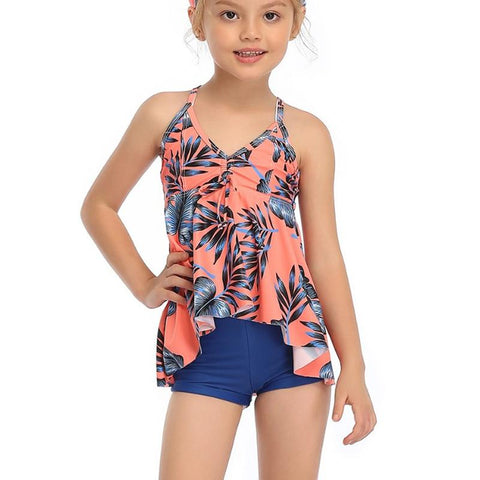 Stylish Girls' Sleeveless Floral Print Swimsuit Two Pieces