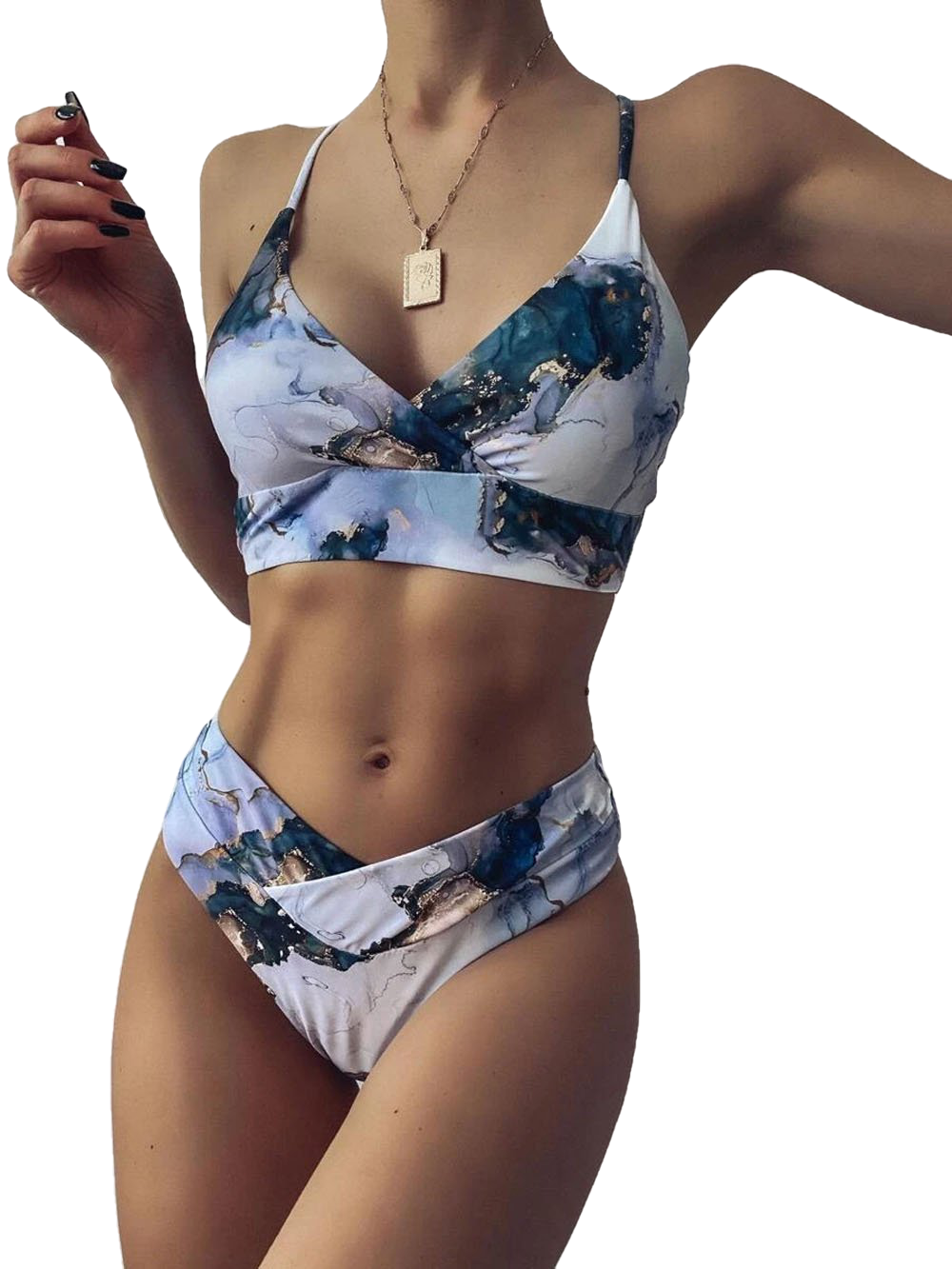 Sexy Women's High Waist Marbling Push Up Swimsuit