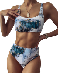 Sexy Women's High Waist Marbling Push Up Swimsuit