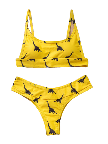 Sexy Ladies' Push Up Bathing Suit With Dinosaur Print