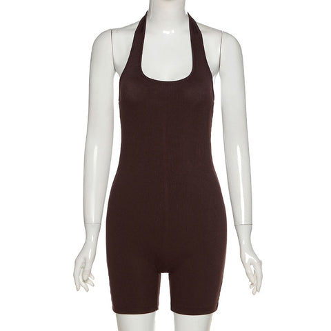Sexy Breathable Ladies' Solid Knit Fitness Overalls