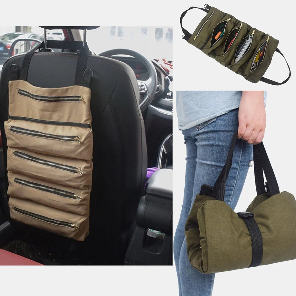 Portable Multi-Functional Canvas Car Storage Bag & Tool Organizer