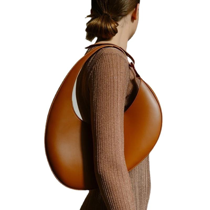 Luxury Large Capacity Women's Crescent Shape Leather Underarm Bag